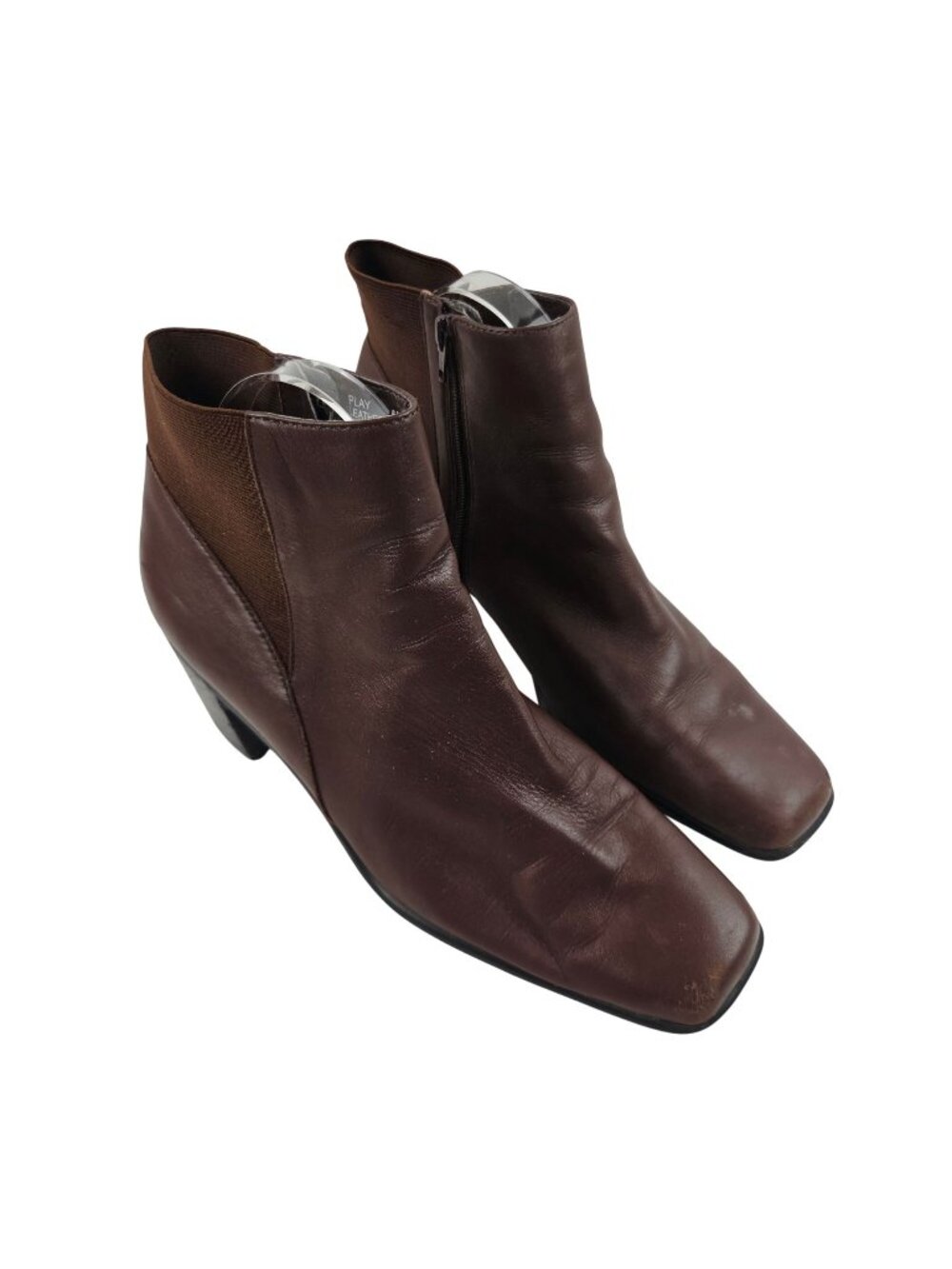 Nicole Brown Leather Ankle Boots Side Zippers Block Heels Womens Size 8.5M